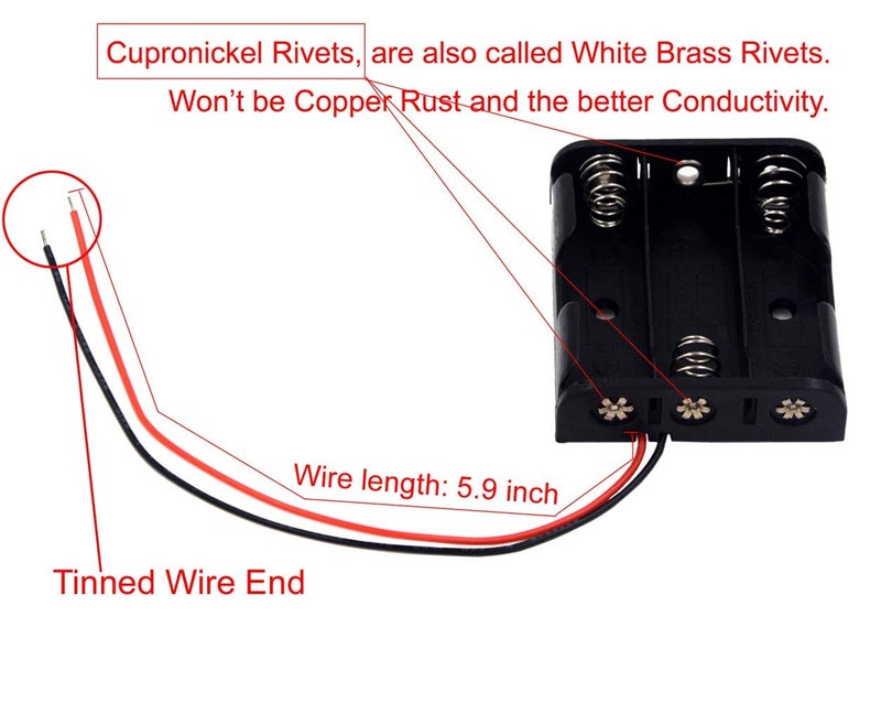 LampVPath (Pack of 3 3 AA Battery Holder with Leads, 3 AA Battery Holder with Wires - Image 2